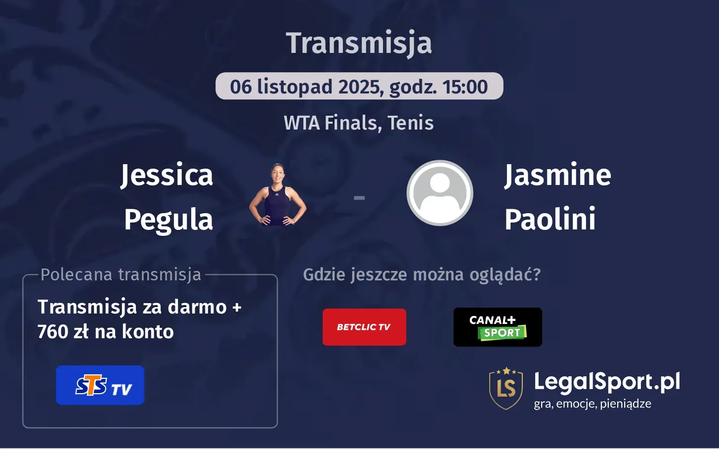 Jessica Pegula - Jasmine Paolini Transmisje