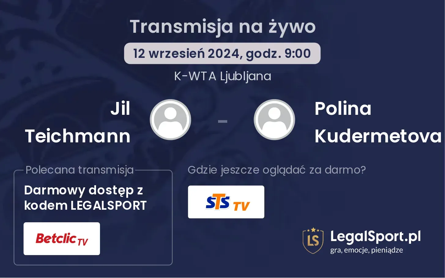 Jil Teichmann - Polina Kudermetova gdzie oglądać? 12.09, godz. 09:00