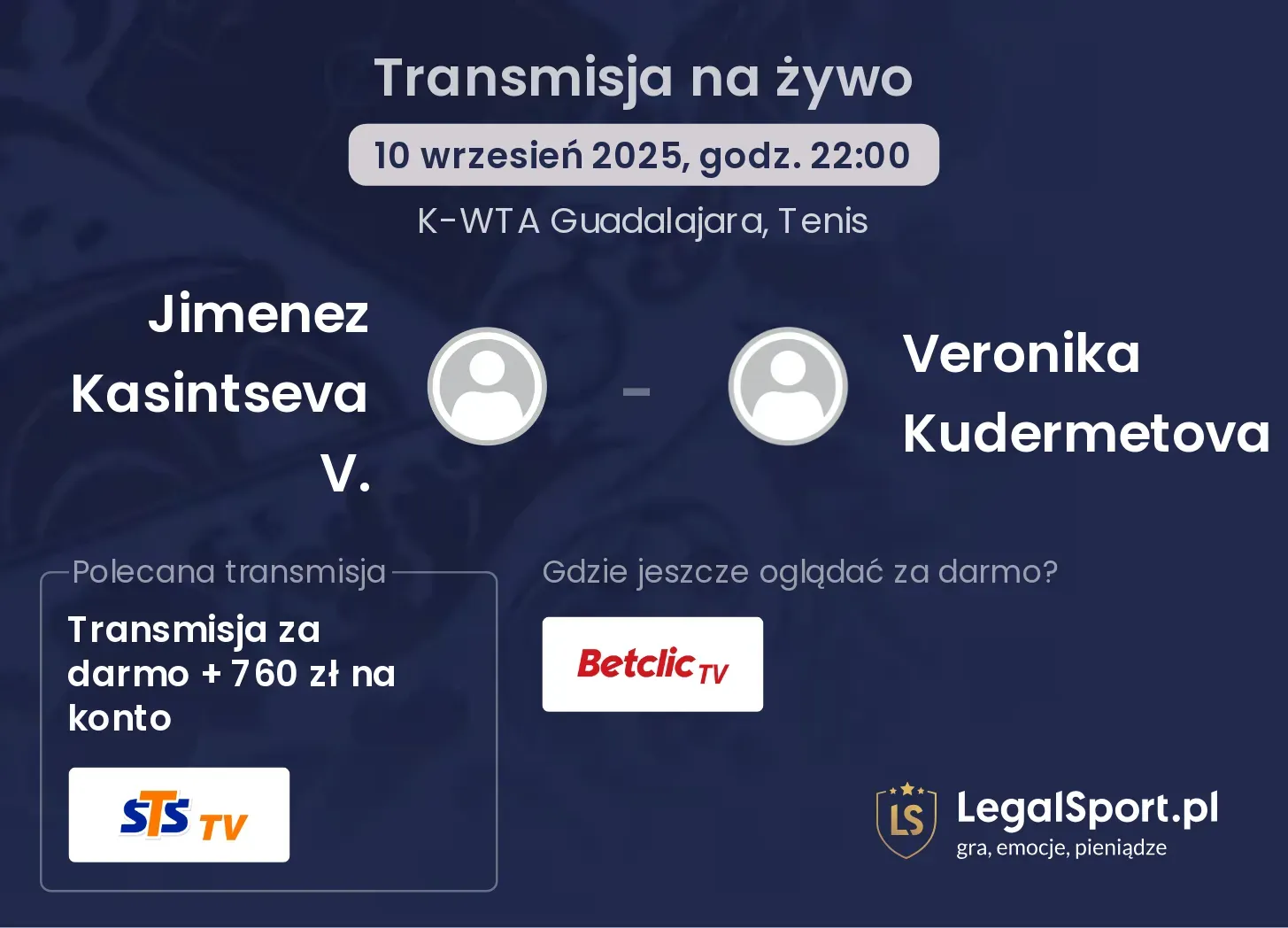 Jimenez Kasintseva V. - Veronika Kudermetova transmisja na żywo
