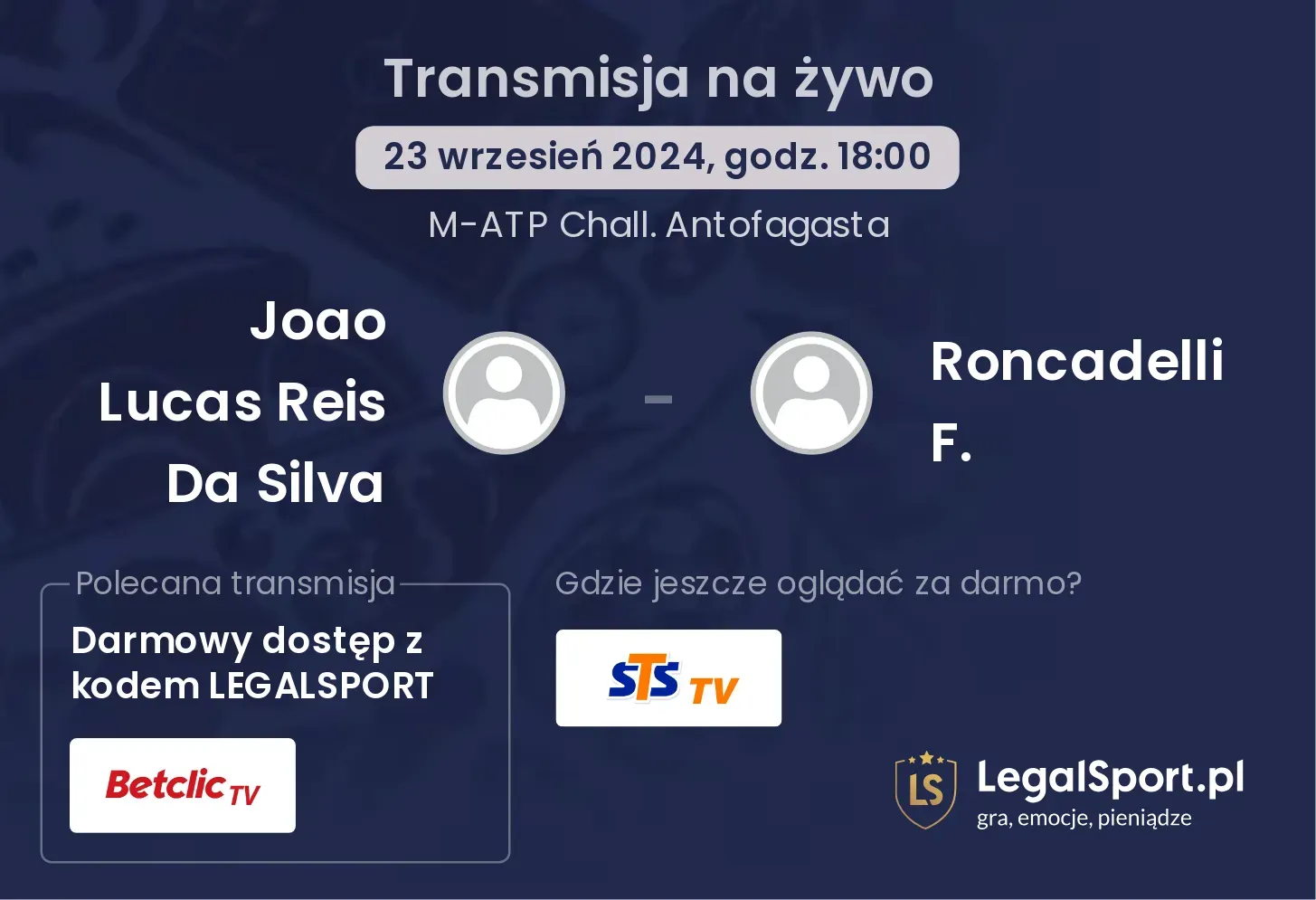 Joao Lucas Reis Da Silva - Roncadelli F. gdzie oglądać? 23.09, godz. 18:00