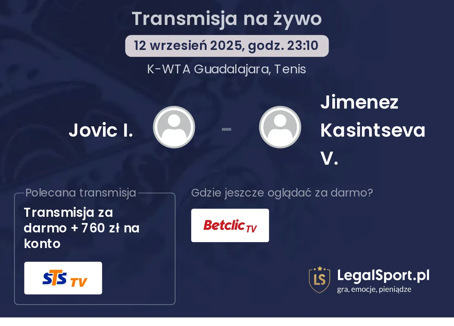 Jovic I. - Jimenez Kasintseva V. transmisja na żywo
