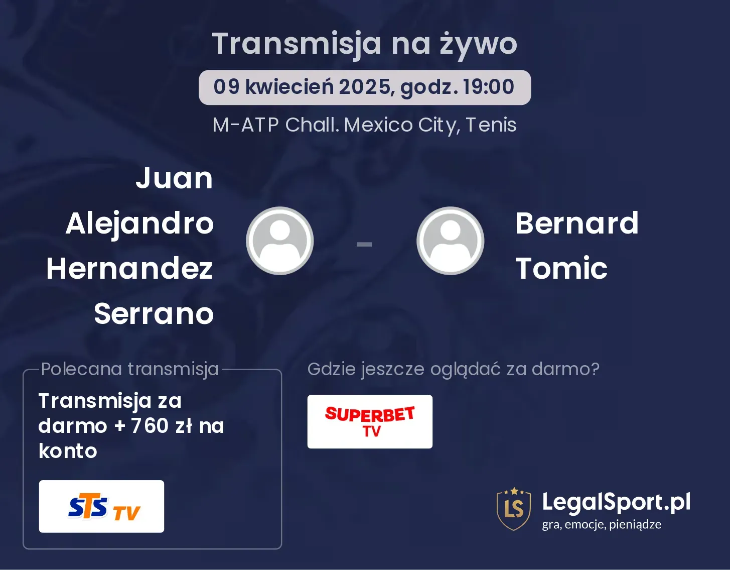 Juan Alejandro Hernandez Serrano - Bernard Tomic gdzie oglądać transmisję?