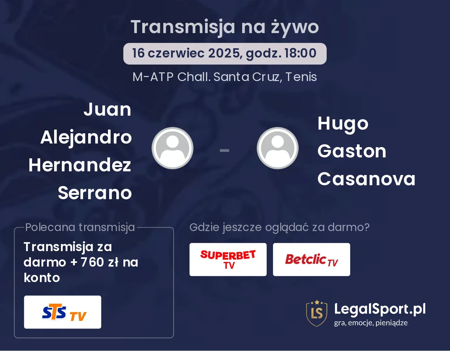 Juan Alejandro Hernandez Serrano - Hugo Gaston Casanova gdzie oglądać transmisję?