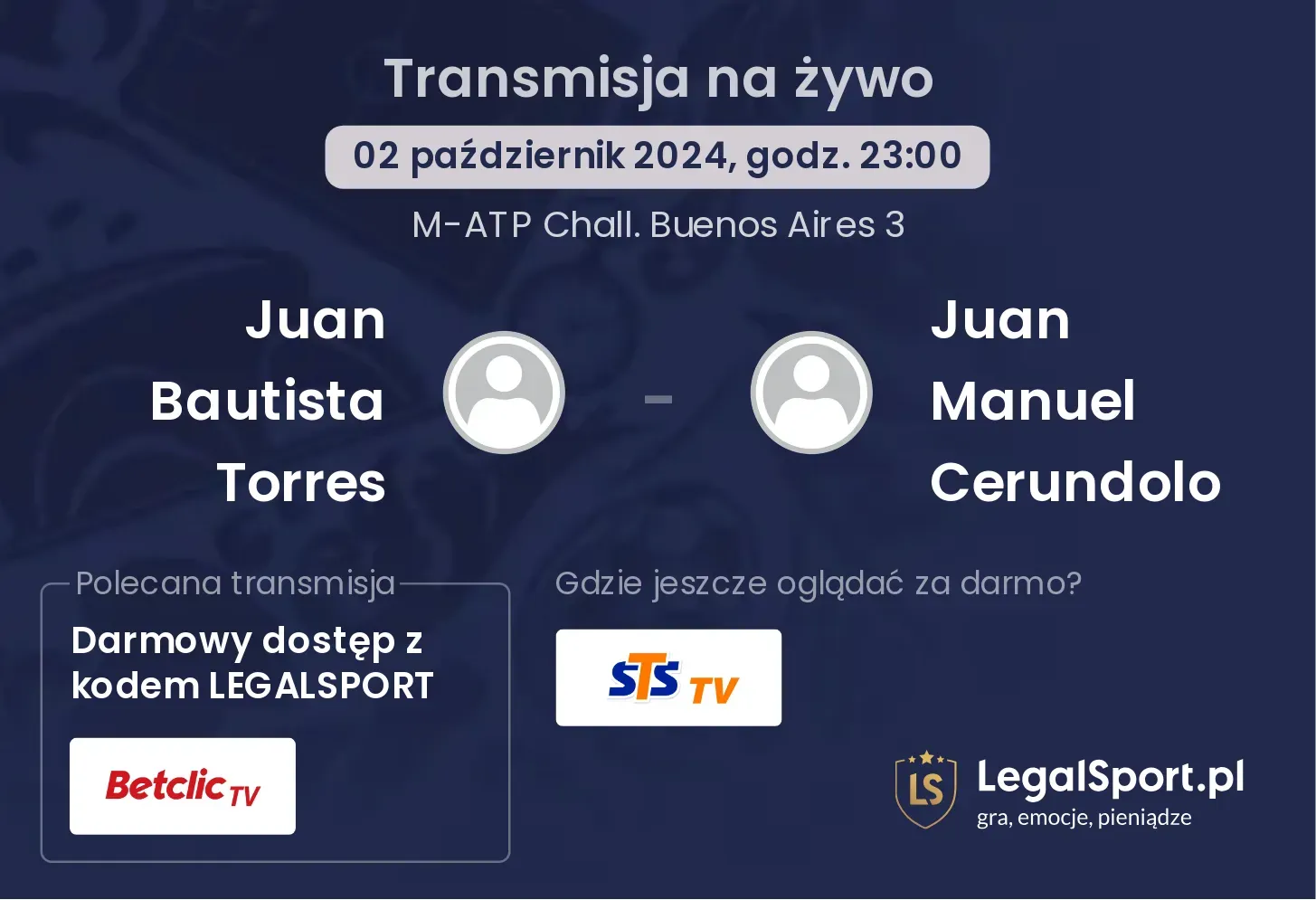Juan Bautista Torres - Juan Manuel Cerundolo gdzie oglądać? 02.10, godz. 23:00