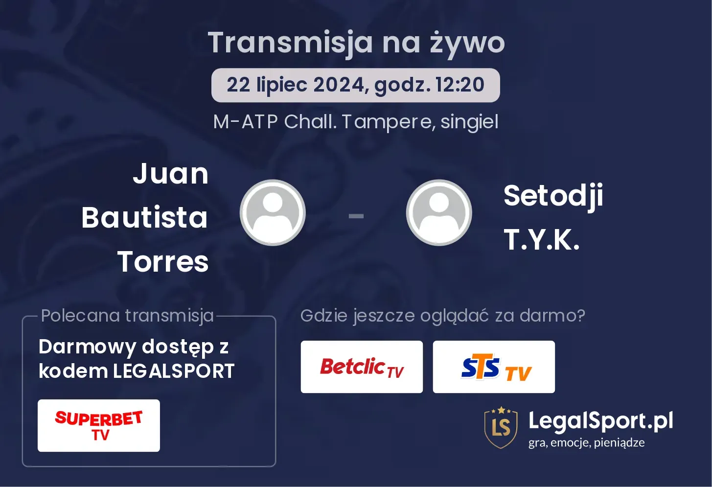 Juan Bautista Torres - Setodji T.Y.K. gdzie oglądać? (22.07, godz. 12:20)
