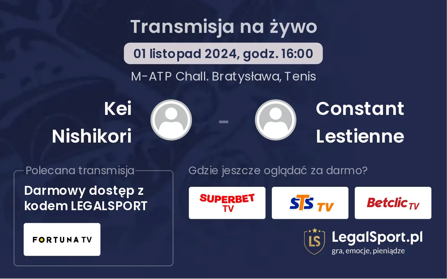 Kei Nishikori - Constant Lestienne gdzie oglądać? 01.11, godz. 16:00