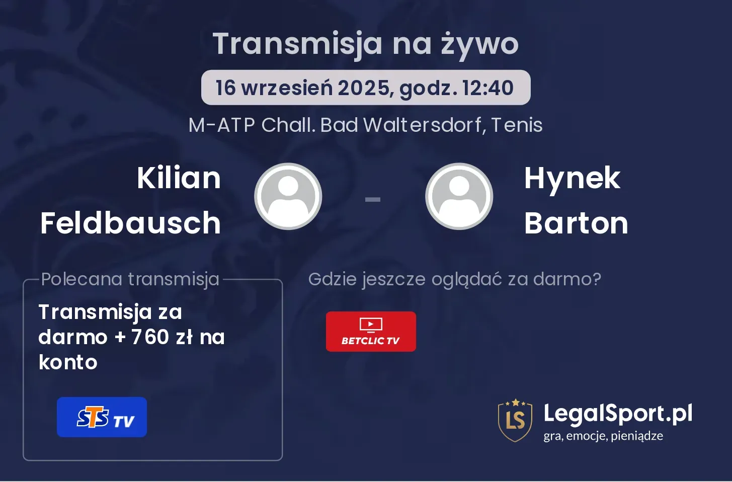 Kilian Feldbausch - Hynek Barton transmisja na żywo
