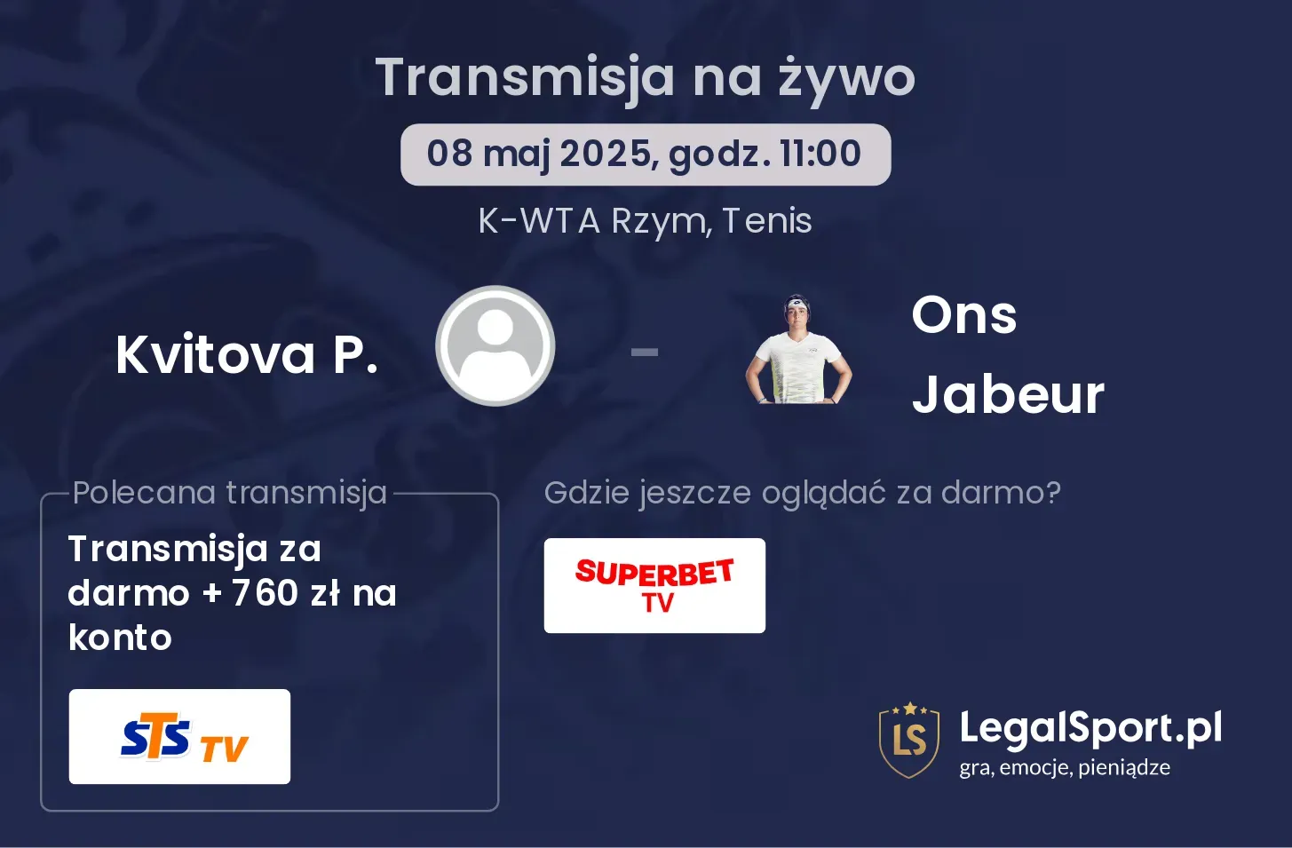 Kvitova P. - Ons Jabeur transmisja na żywo