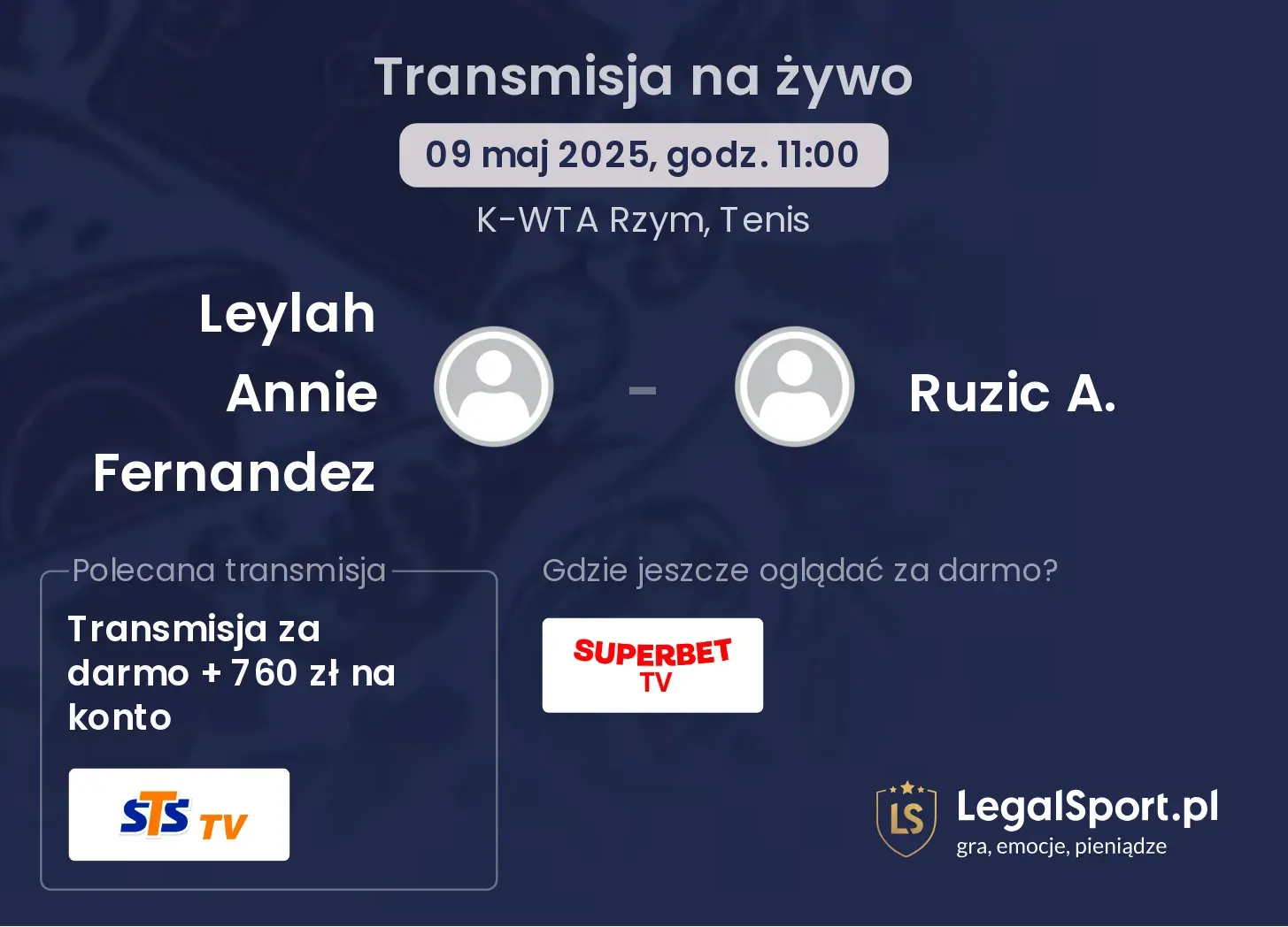 Leylah Annie Fernandez - Ruzic A. transmisja na żywo