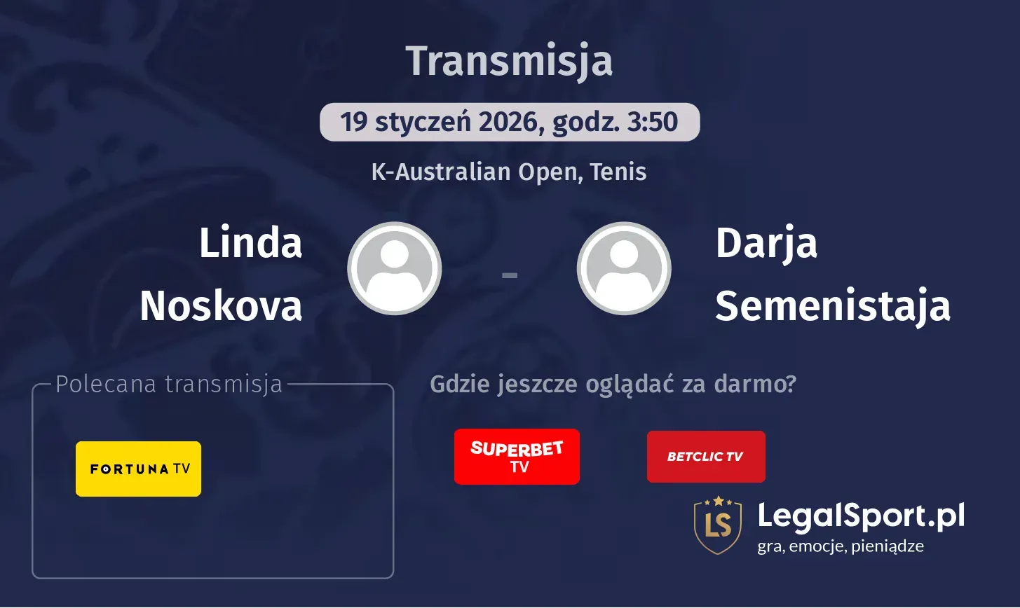 Linda Noskova - Darja Semenistaja Transmisje