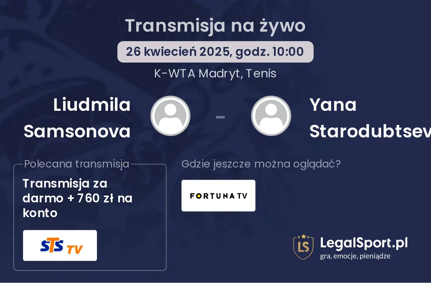 Liudmila Samsonova - Yana Starodubtseva gdzie oglądać transmisję?