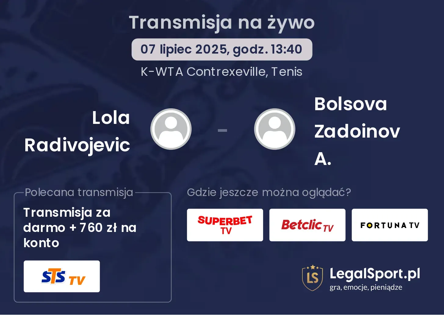 Lola Radivojevic - Bolsova Zadoinov A. transmisja na żywo