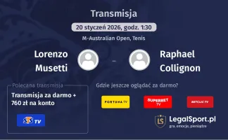 Lorenzo Musetti - Raphael Collignon gdzie oglądać? (20.01)