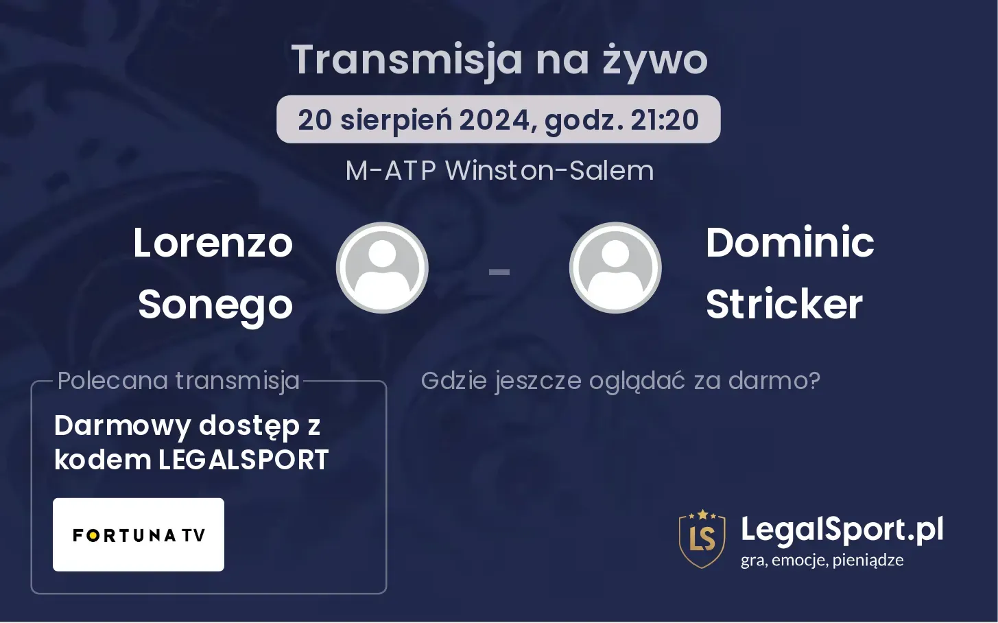 Lorenzo Sonego - Dominic Stricker gdzie oglądać za darmo? 20.08, godz. 21:20
