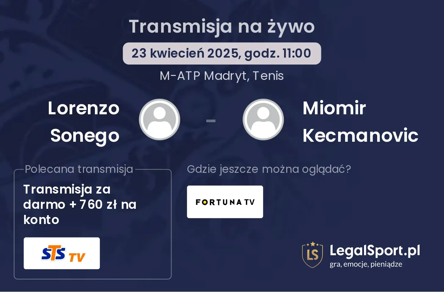 Lorenzo Sonego - Miomir Kecmanovic gdzie oglądać transmisję?