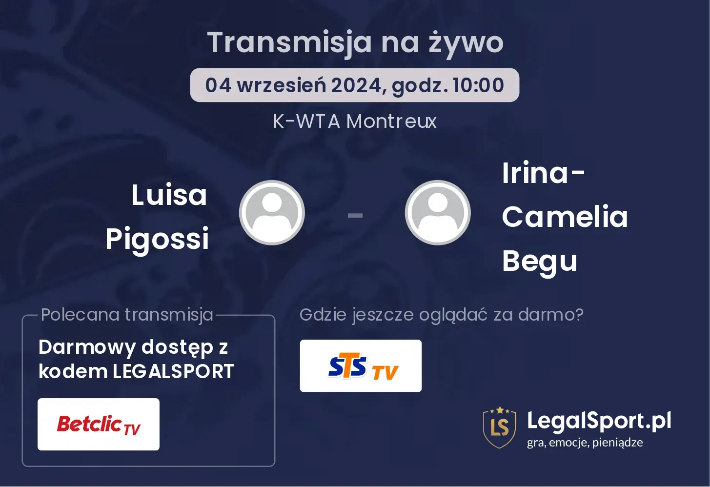 Luisa Pigossi - Irina-Camelia Begu gdzie oglądać? 04.09, godz. 10:00