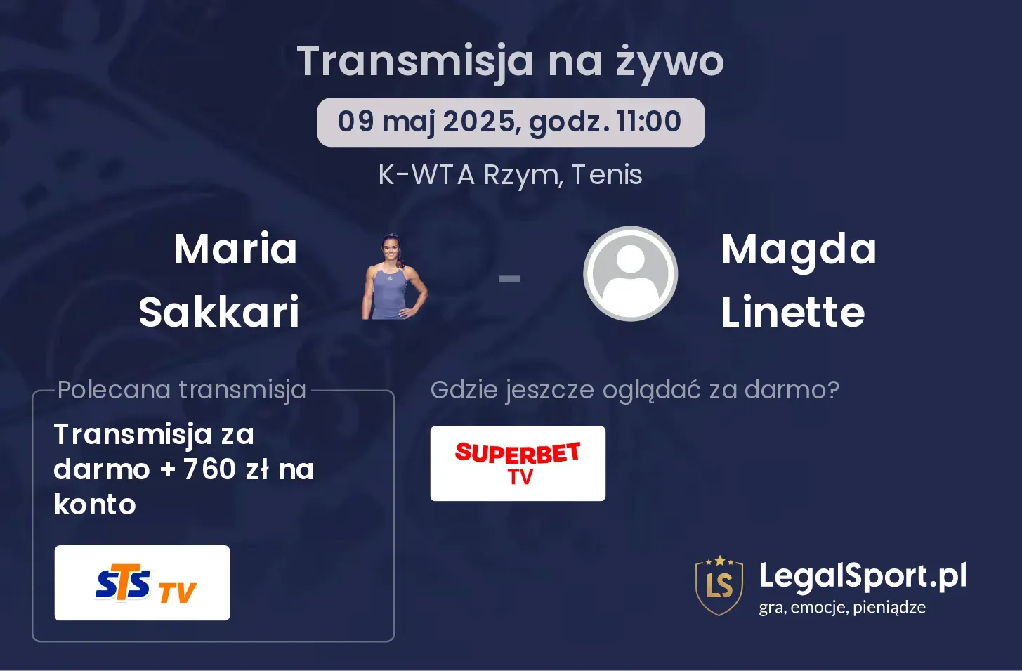 Magda Linette - Maria Sakkari transmisja na żywo