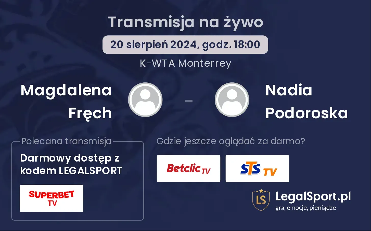 Magdalena Fręch - Nadia Podoroska gdzie oglądać za darmo? 20.08, godz. 18:00