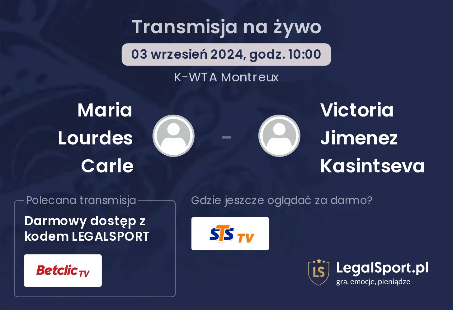 Maria Lourdes Carle - Victoria Jimenez Kasintseva gdzie oglądać? 03.09, godz. 10:00