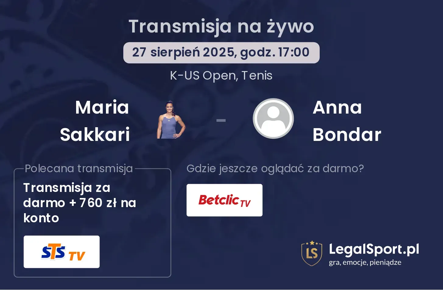 Maria Sakkari - Anna Bondar transmisja na żywo
