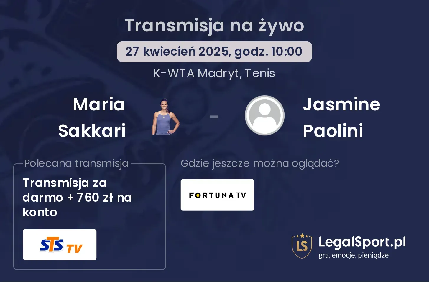 Maria Sakkari - Jasmine Paolini gdzie oglądać transmisję?