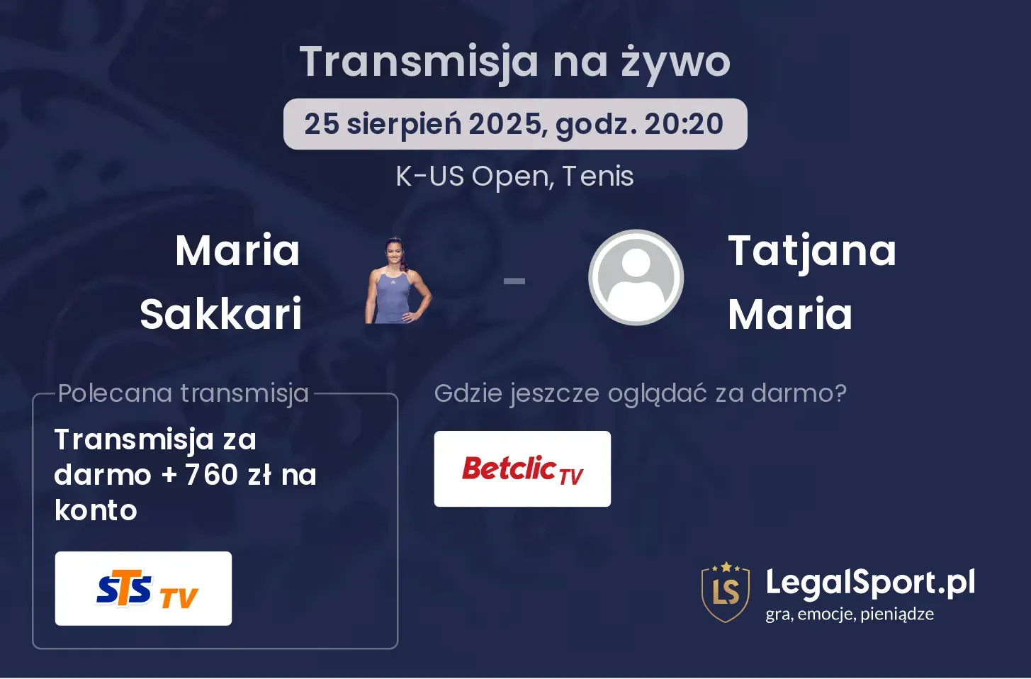 Maria Sakkari - Tatjana Maria gdzie oglądać?
