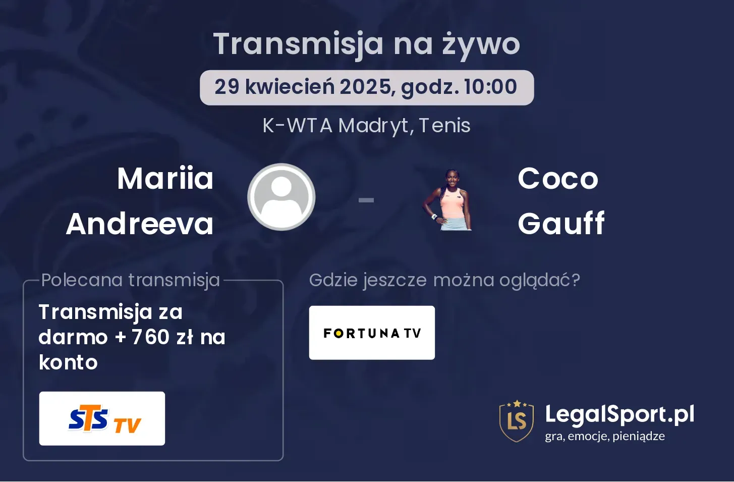 Mariia Andreeva - Coco Gauff gdzie oglądać?