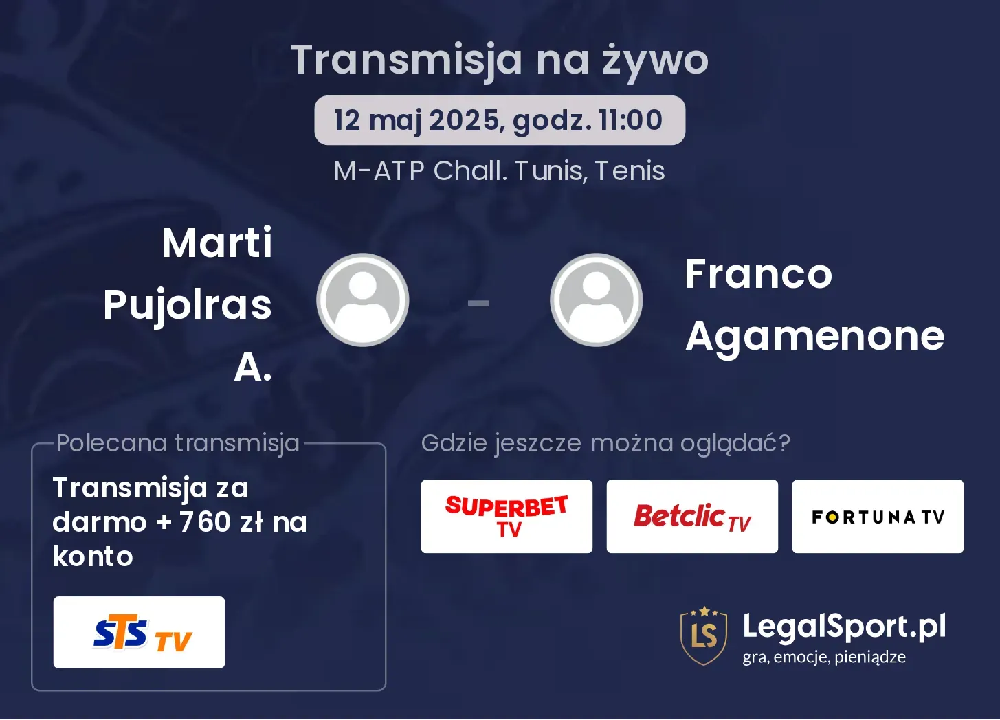 Marti Pujolras A. - Franco Agamenone gdzie oglądać transmisję?