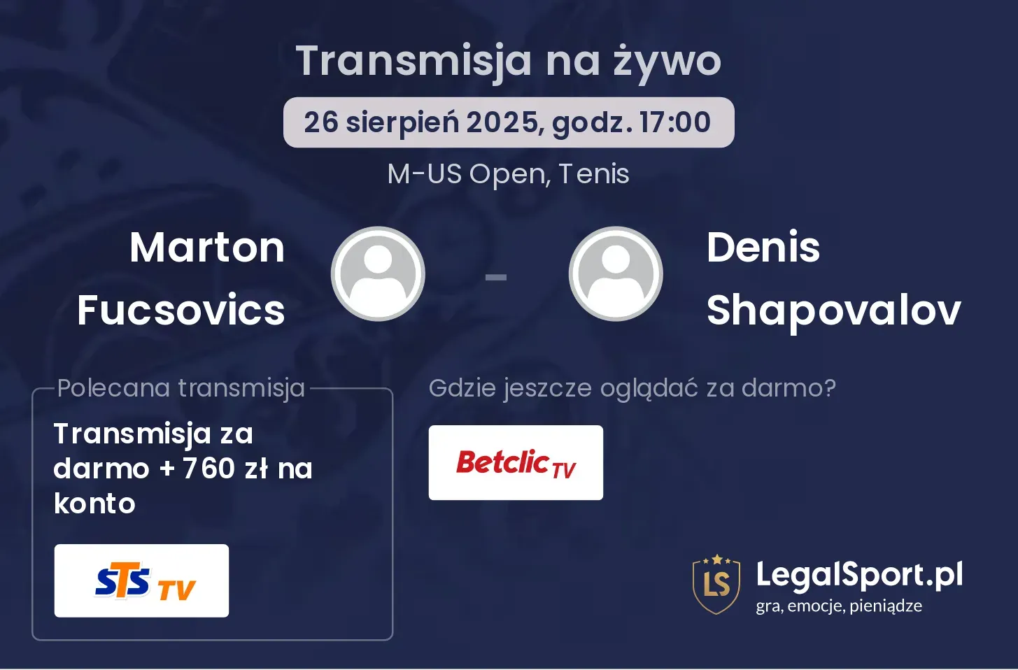 Marton Fucsovics - Denis Shapovalov transmisja na żywo