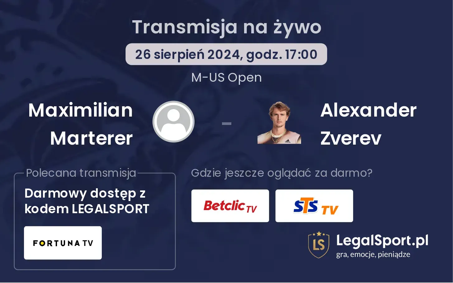 Maximilian Marterer - Alexander Zverev gdzie oglądać? 26.08, godz. 17:00