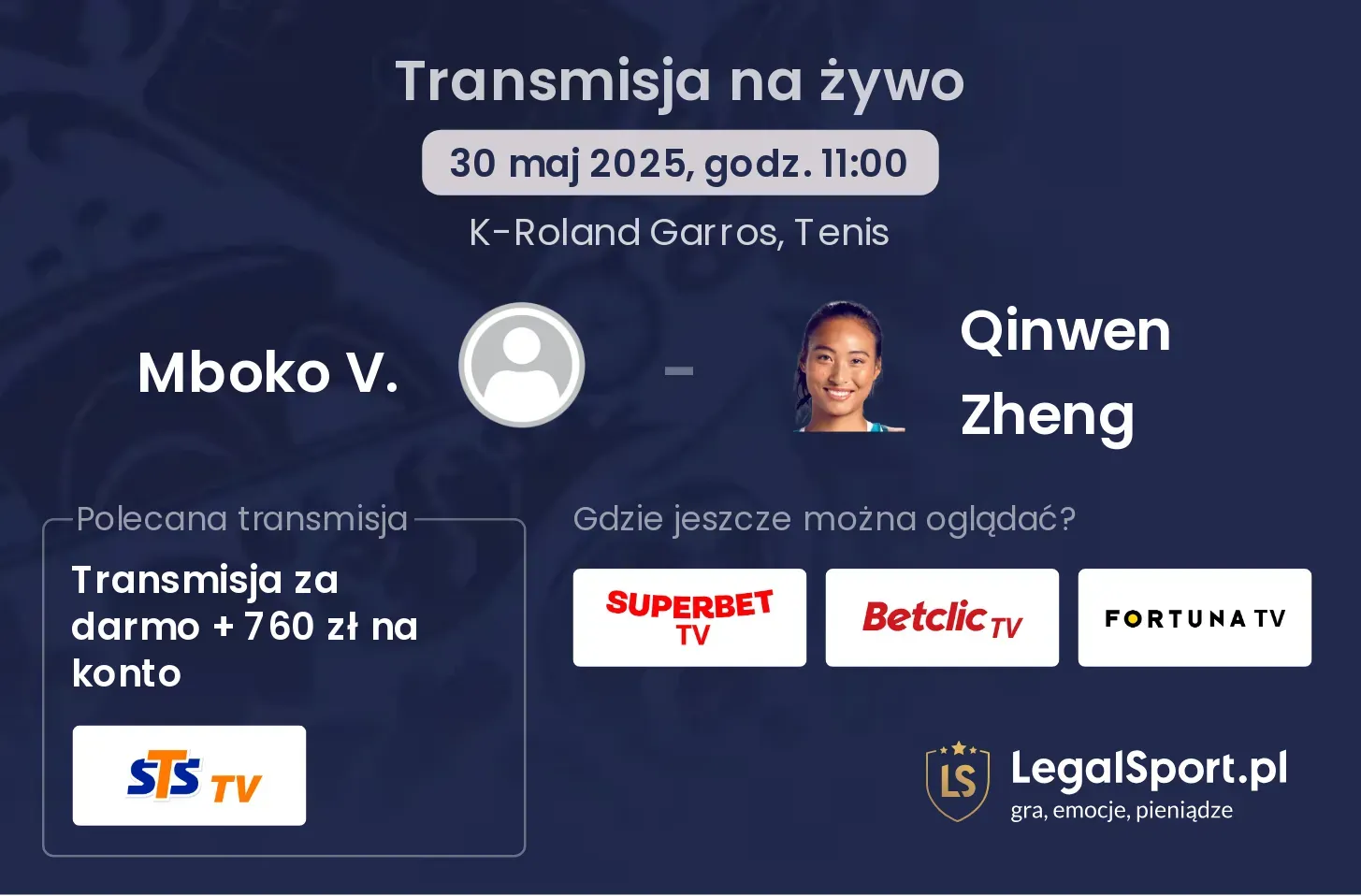 Mboko V. - Qinwen Zheng transmisja na żywo