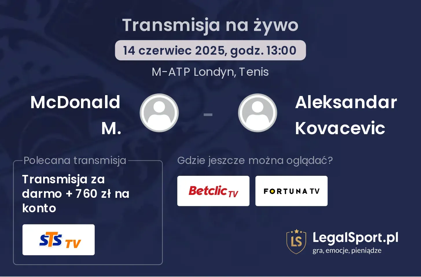 McDonald M. - Aleksandar Kovacevic gdzie oglądać transmisję?