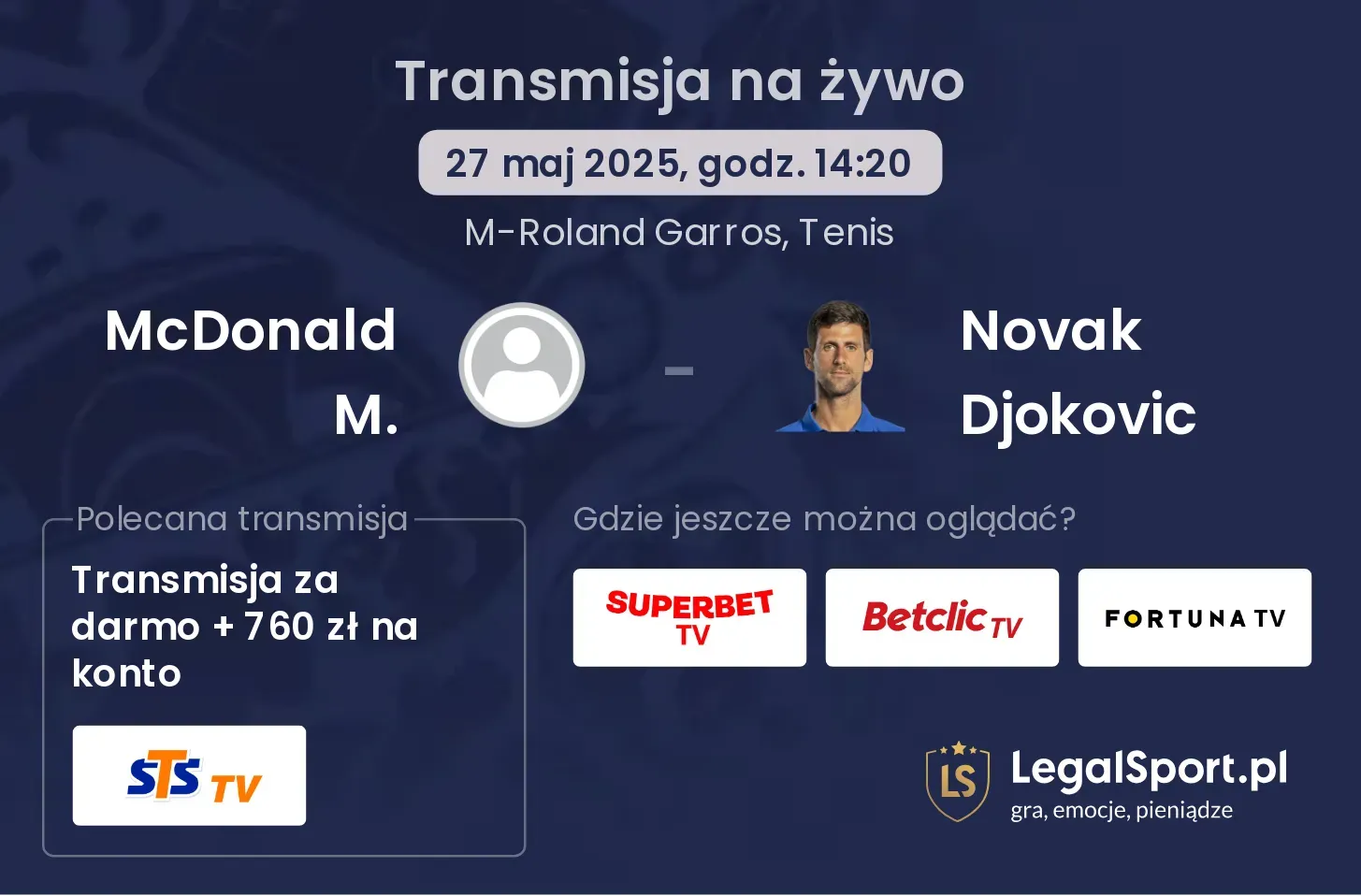 McDonald M. - Novak Djokovic gdzie oglądać?