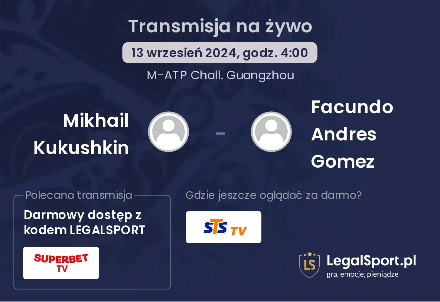 Mikhail Kukushkin - Facundo Andres Gomez gdzie oglądać? 13.09, godz. 04:00