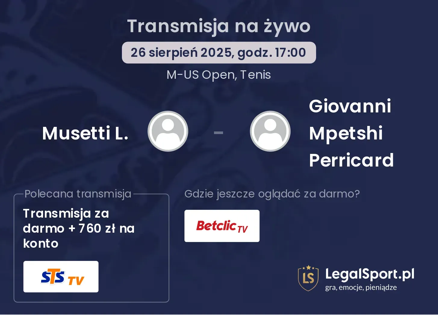 Musetti L. - Giovanni Mpetshi Perricard transmisja na żywo