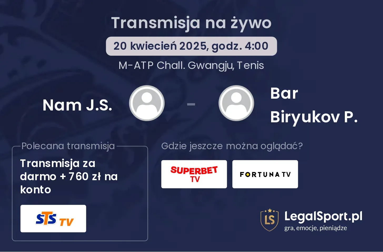 Nam J.S. - Bar Biryukov P. gdzie oglądać?