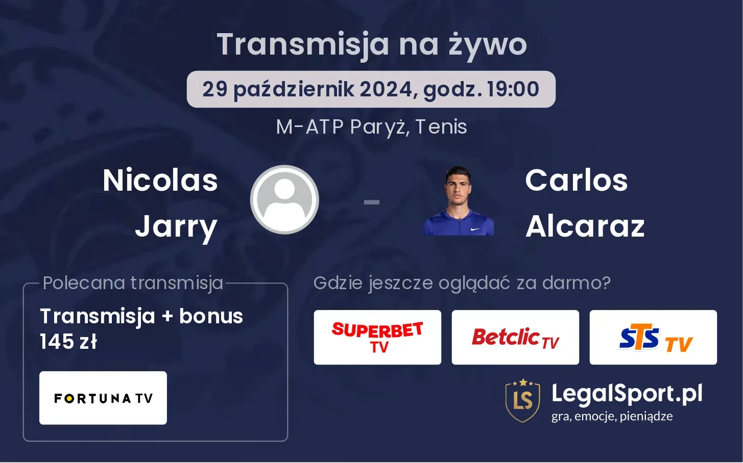 Nicolas Jarry - Carlos Alcaraz gdzie oglądać? 29.10, godz. 19:00