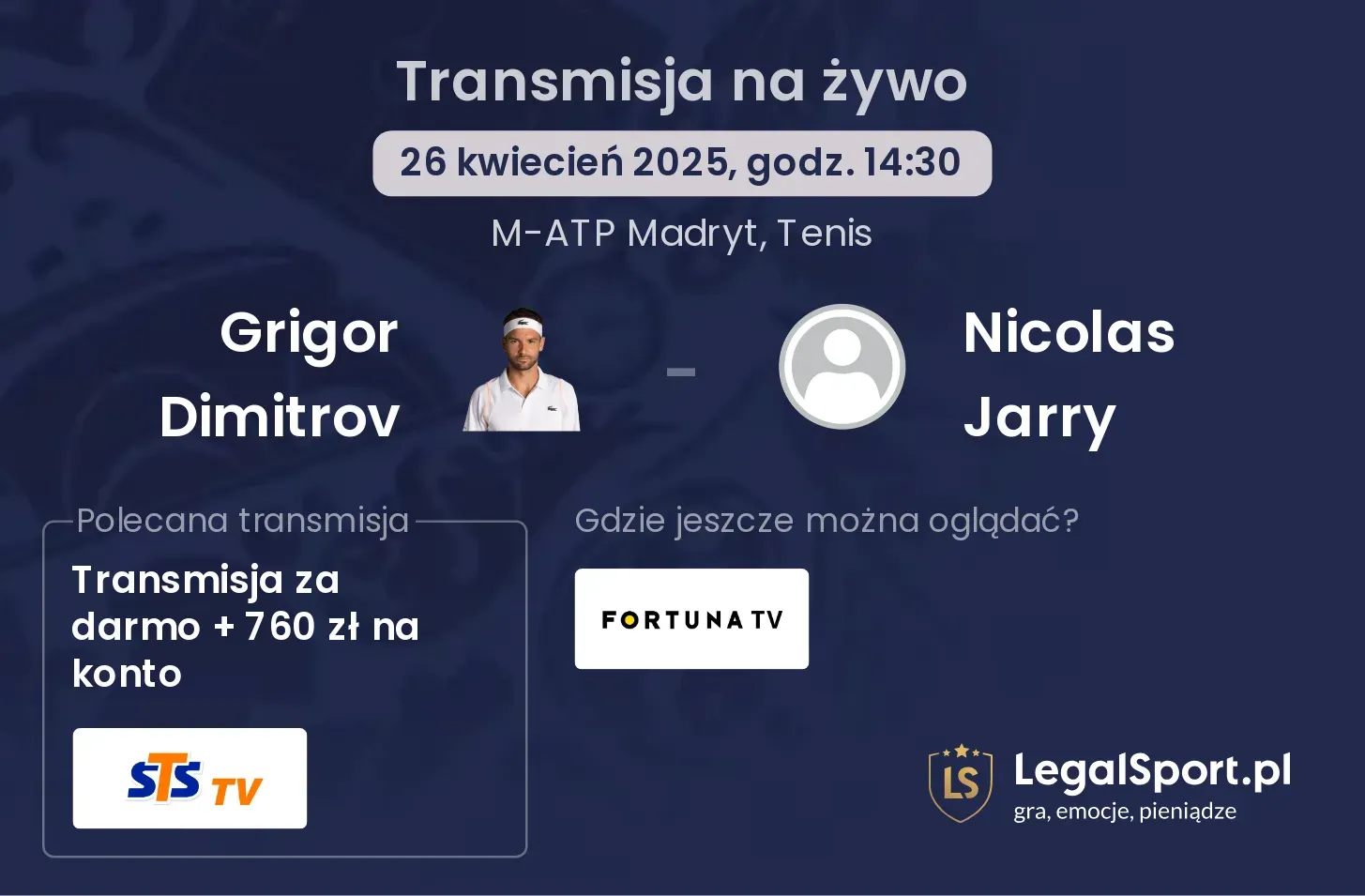 Grigor Dimitrov - Nicolas Jarry gdzie oglądać?