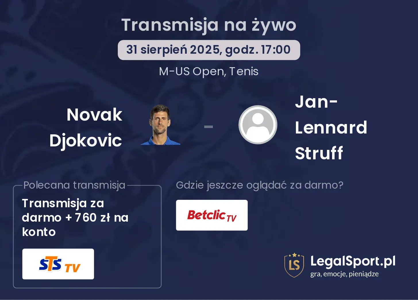 Novak Djokovic - Jan-Lennard Struff gdzie oglądać?