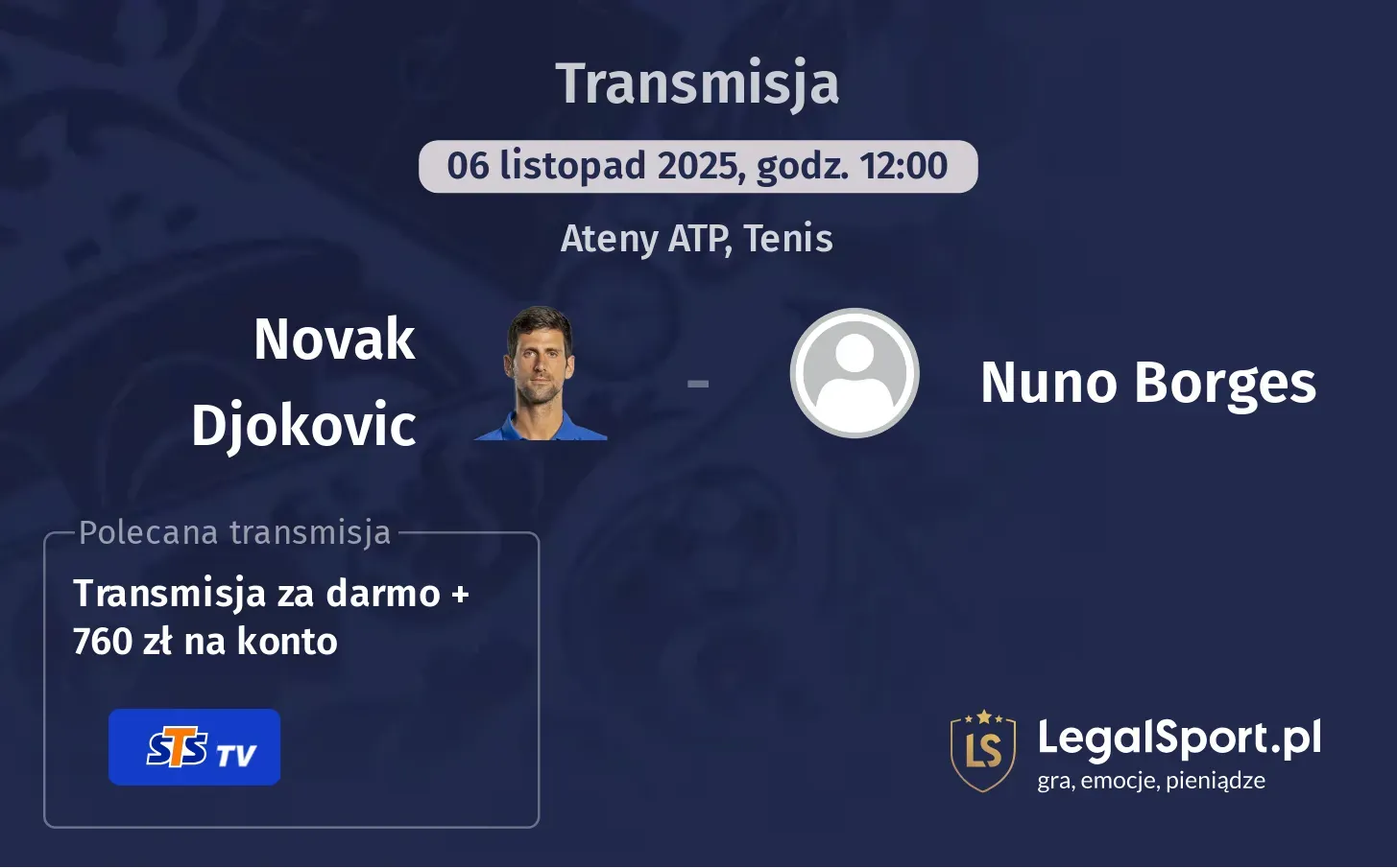 Novak Djokovic - Nuno Borges Transmisje