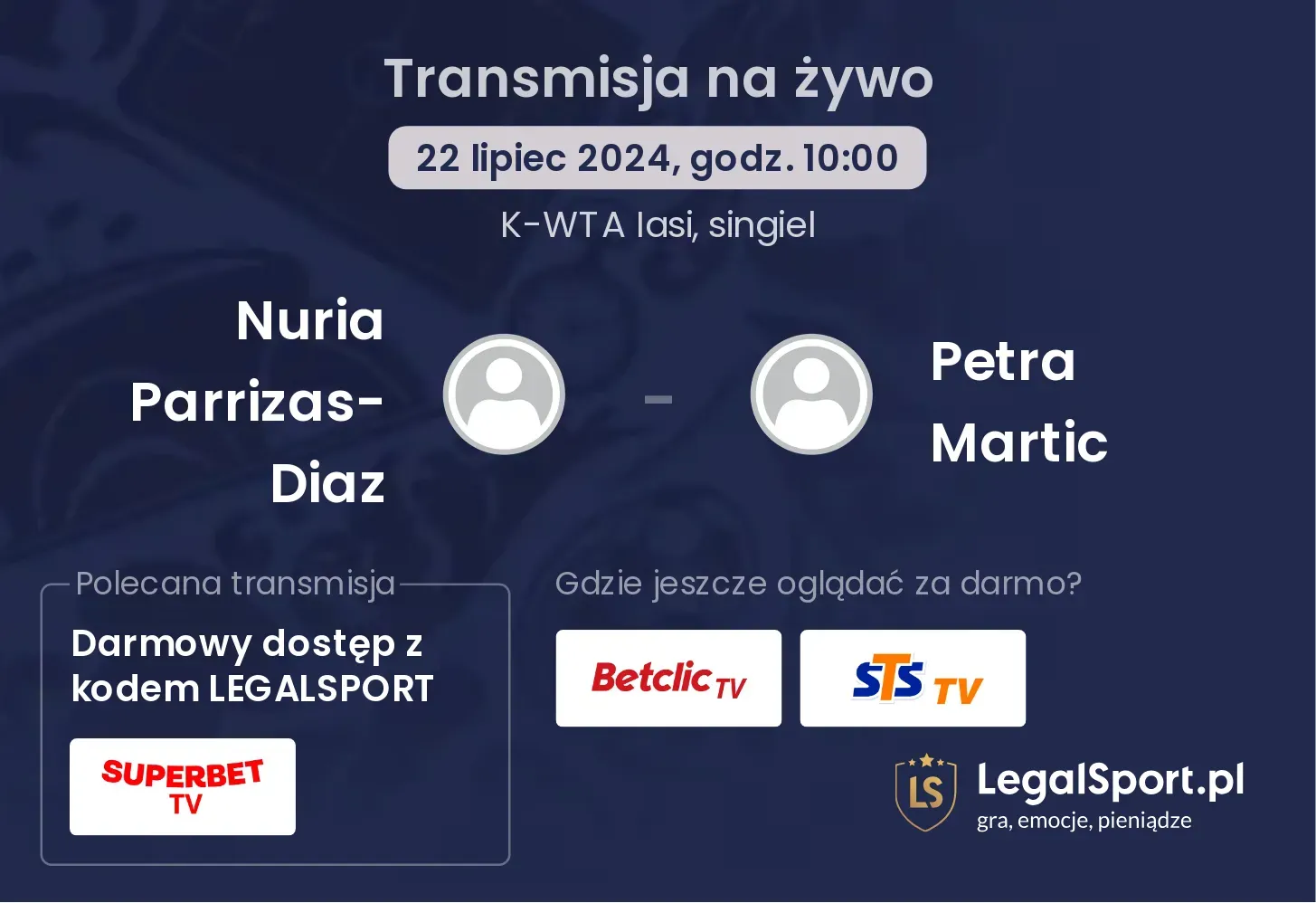 Nuria Parrizas-Diaz - Petra Martic gdzie oglądać? (22.07, godz. 10:00)
