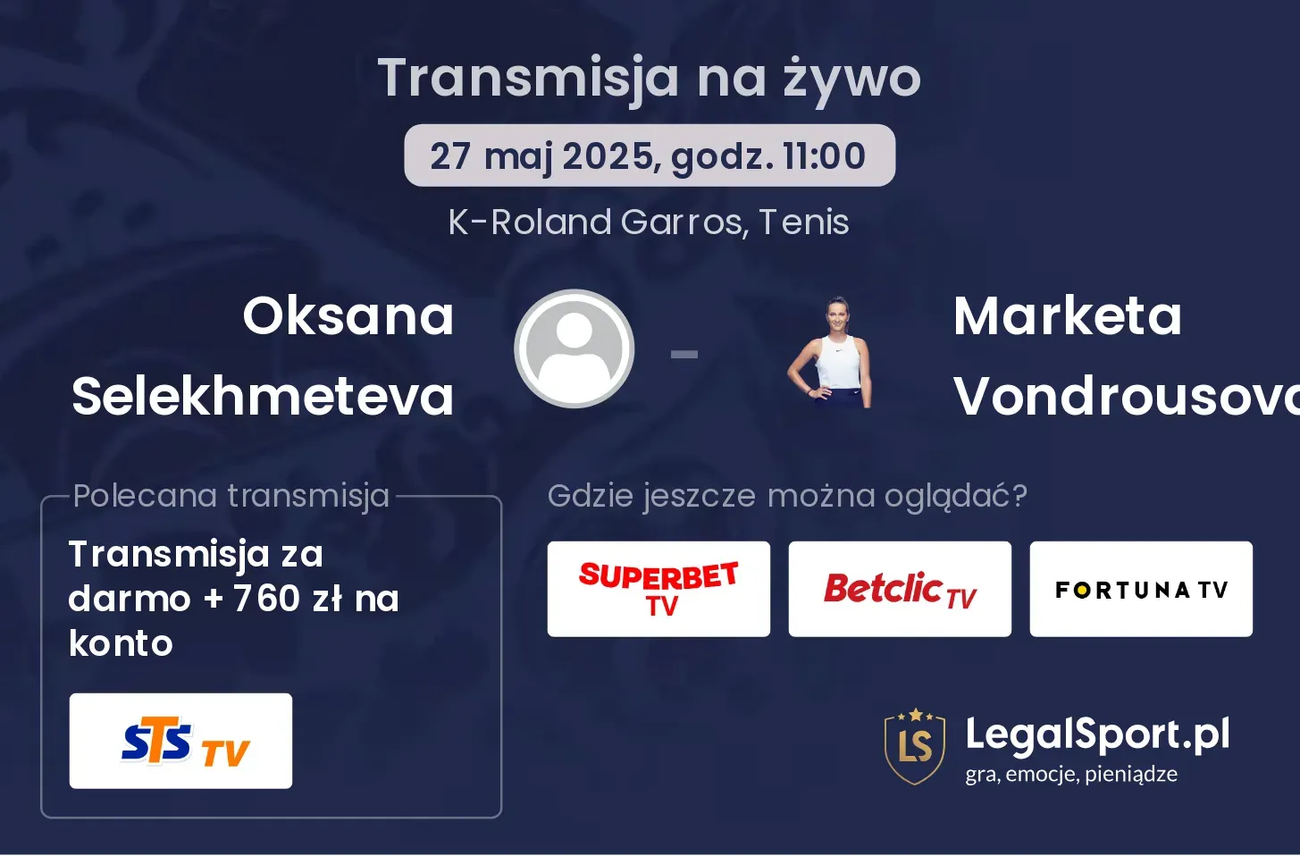 Oksana Selekhmeteva - Marketa Vondrousova gdzie oglądać?