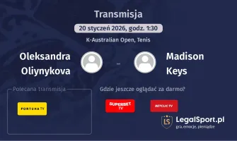 Oleksandra Oliynykova - Madison Keys gdzie oglądać? (20.01)