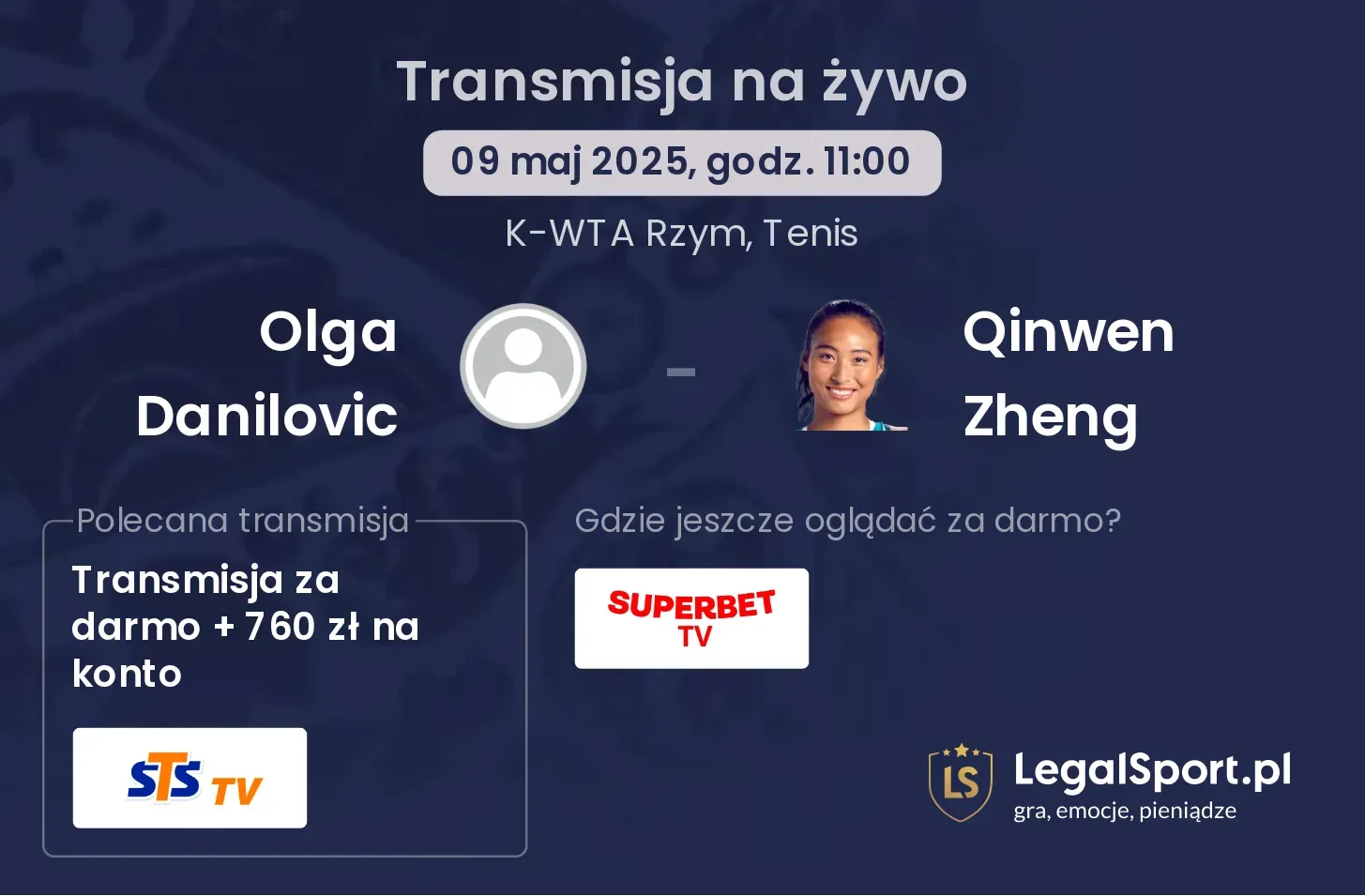 Olga Danilovic - Qinwen Zheng gdzie oglądać transmisję?