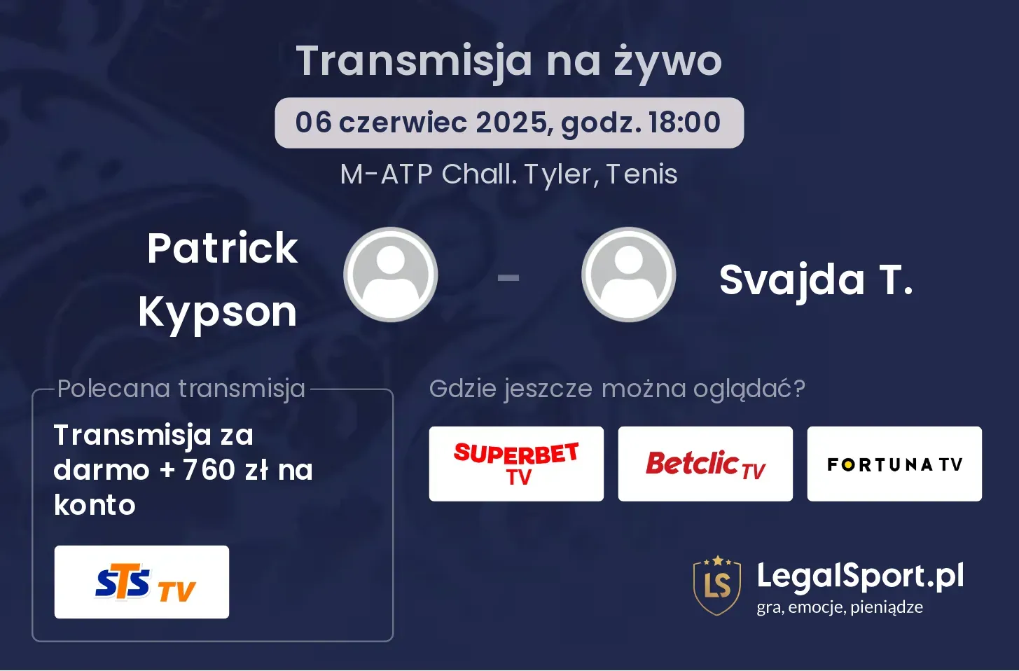 Patrick Kypson - Svajda T. gdzie oglądać transmisję?