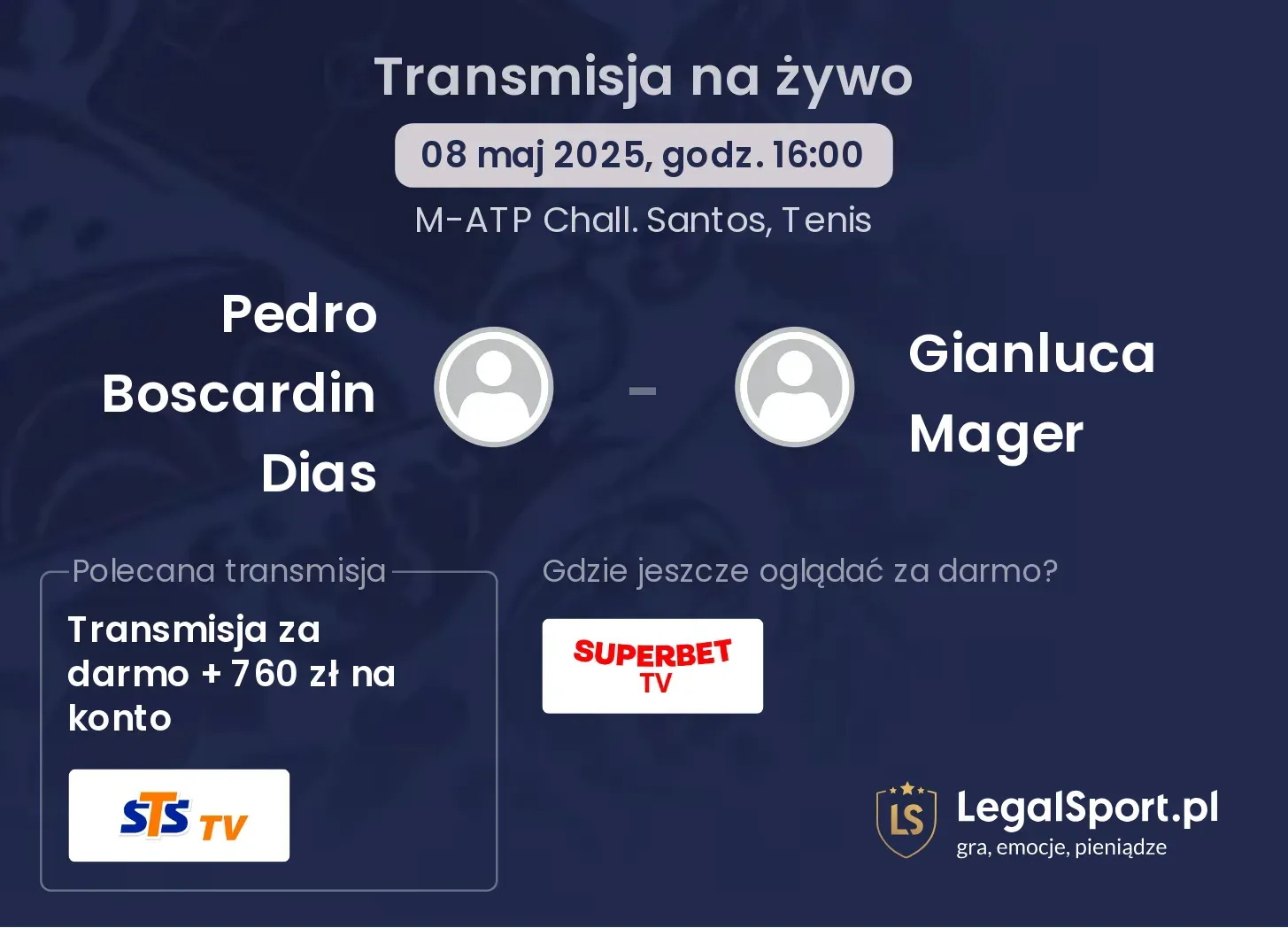 Pedro Boscardin Dias - Gianluca Mager gdzie oglądać transmisję?