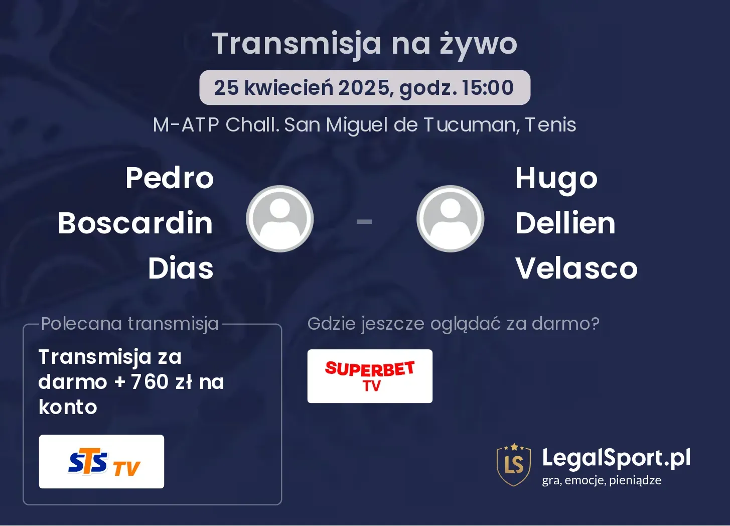 Pedro Boscardin Dias - Hugo Dellien Velasco transmisja na żywo