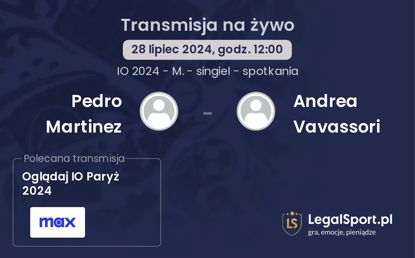 Pedro Martinez - Andrea Vavassori gdzie oglądać? (28.07, godz. 12:00)