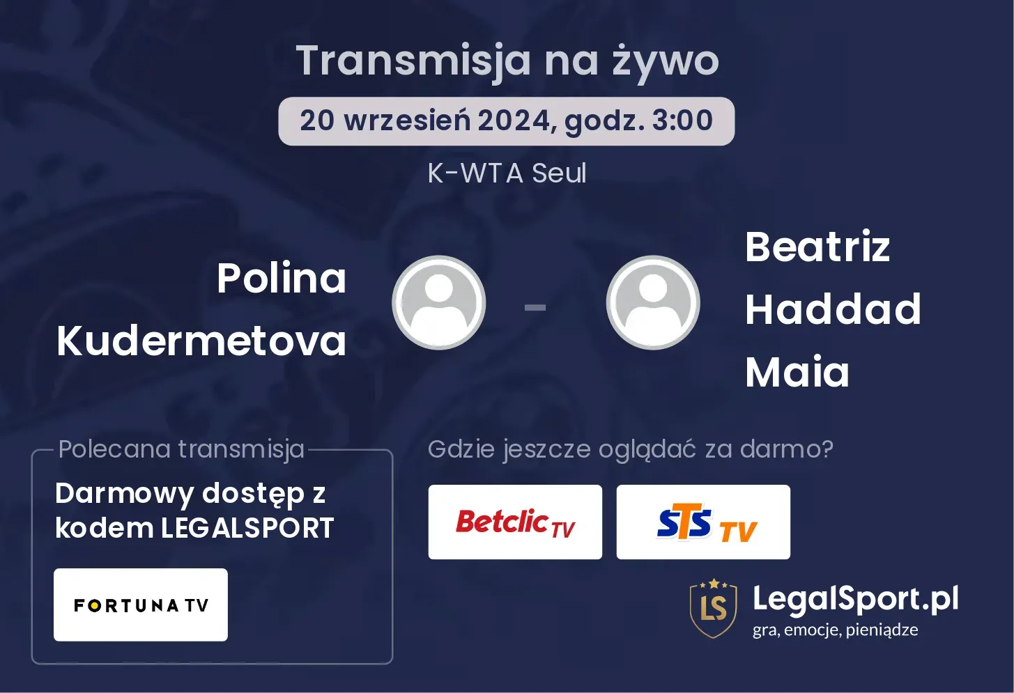 Polina Kudermetova - Beatriz Haddad Maia gdzie oglądać? 20.09, godz. 03:00