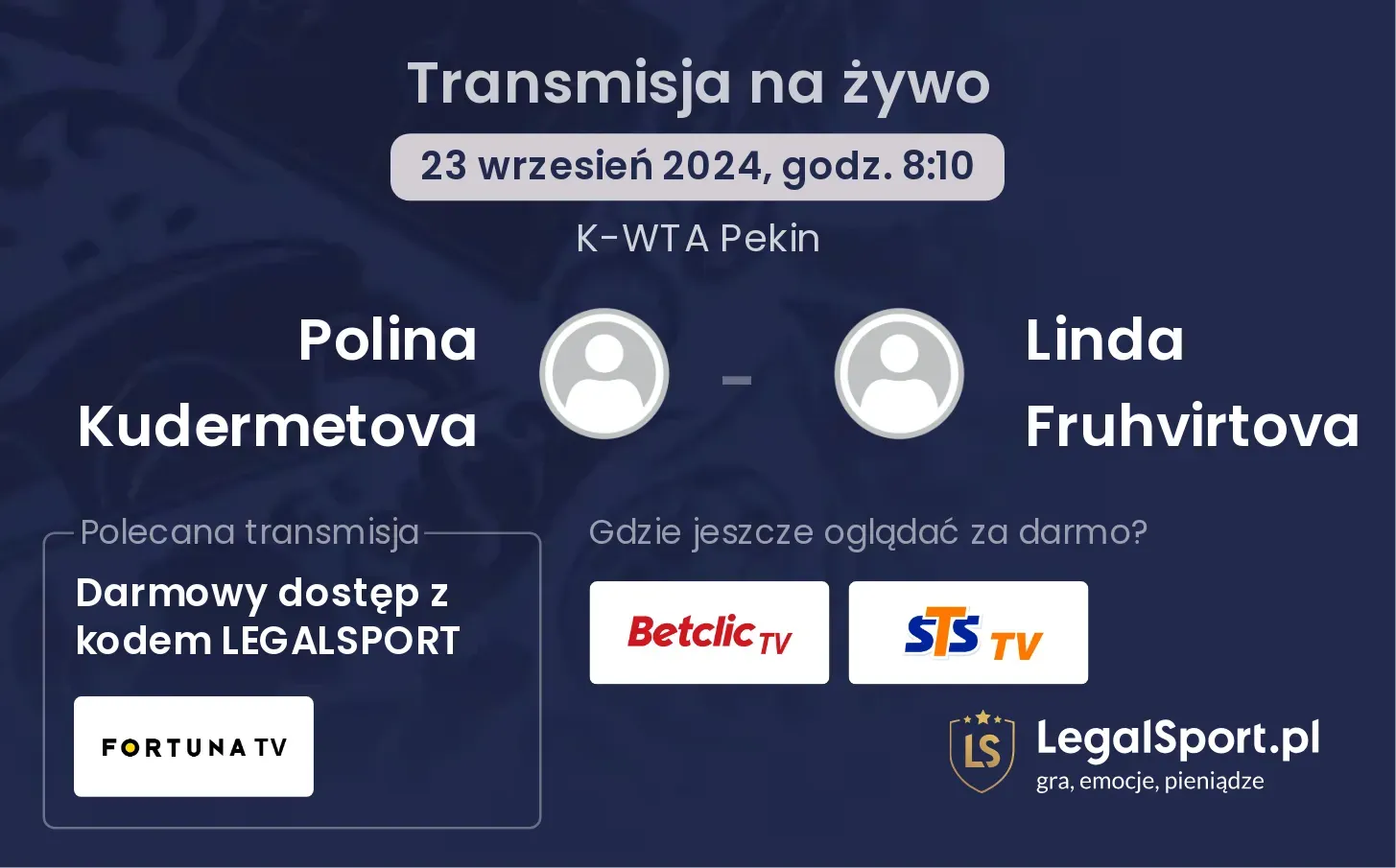 Polina Kudermetova - Linda Fruhvirtova gdzie oglądać? 23.09, godz. 08:10